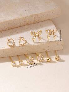 MESTILO 5 Pairs Delicate & Sweet Bear, Wheat, Cherry Blossom, Bow Earrings Set Gift Box, Suitable For Ramadan Gift, Festivals And Daily Wear - Gold - View 8