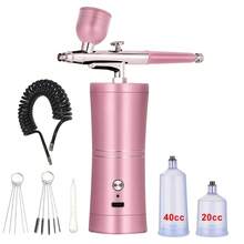 Airbrush Kit With Compressor, Air Brush Gun Rechargeable 48PSI High Pressure Air Brushes With 0.3mm Nozzle And Cleaning Brush Set For Nail,Painting,Tattoos,Makeup,Art,Cake Decorating - 粉色帶延長管 - 查看 11