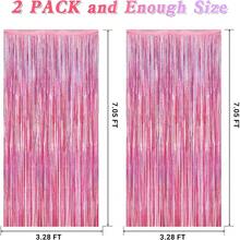 2 Pack Glitter Pink Backdrop, 3.28 FT X 7.05 FT Birthday Party Decorations, Laser Pink Fringe Curtains Foil Streamer Tinsel, Pink Curtains Photo Backdrop Happy Birthday Valentines Day Backdrop - 閃亮粉紅色 - 查看 3