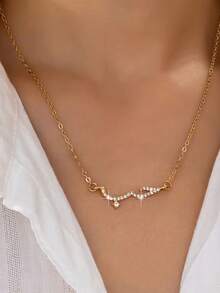 1 chiếc mặt dây chuyền đá Zirconia hình chữ "Tình yêu" kiểu Ả Rập sang trọng, trang sức nữ quyến rũ, dây chuyền thép không gỉ, phụ kiện đôi cho đám cưới, quà tặng tình yêu. - Vàng - Xem 2