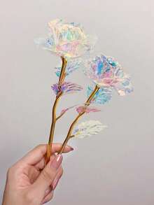 5pcs Shiny Artificial Rose Flowers, Fake Flowers, Glittering Gold And White Roses, Valentine's Day Holiday Gift And Decor Accessories, Gold Foil Flower Chocolate Gift Box Decor, Valentine's Day Decoration, Wedding Supplies, Room And Party Decoration.