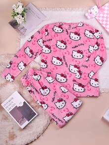 Licensed Sanrio Pajama Set Ladies Winter Cute Hello Kitty Plush Thickened Thermal Flannel 2025 New Pajama Pair Set - Pink - View 1