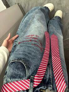 1pc Red Tie/Belt, JK Uniform Tie For Women, School Style Waist Belt, Perfect Accessory For Sailor Uniform. Featuring A Slim Striped Design, Suitable For Casual Wear, Weekend Outings, Dates, Campus Trips, Street Photography, And More. A Fashionable And Versatile Accessory, Also An Ideal Choice For Christmas Decoration. - Multicolor - View 4