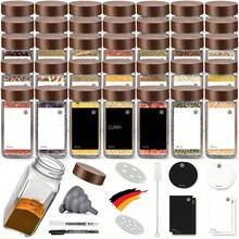 12/24/35pcs Stück, Gewürzglas-Set, Gewürzgläser aus Glas mit Sandelholz-Deckel, 120ml Gewürzbehälter für Küchengewürze und Gewürze, Küchenvorratsgläser, Gewürzgläser mit Deckel und Etiketten, Küchenzubehör - 35 Stück quadratische Sandelholzdeckel-Version - Übersicht 6