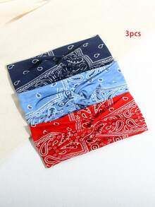 3pcs Retro Bohemian Style Cashew Flower Print Elastic Headbands, Breathable & Stretchy Hair Accessories For Yoga, Sports, Casual Wear, Autumn/Winter, Holiday Gift - Multicolor - View 11