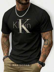 Men's Premium Cotton T-Shirt K Klein Imported Gift Casual Plus Size Street Casual Fabric Sizes P To G5 - 黑色 - 查看 2