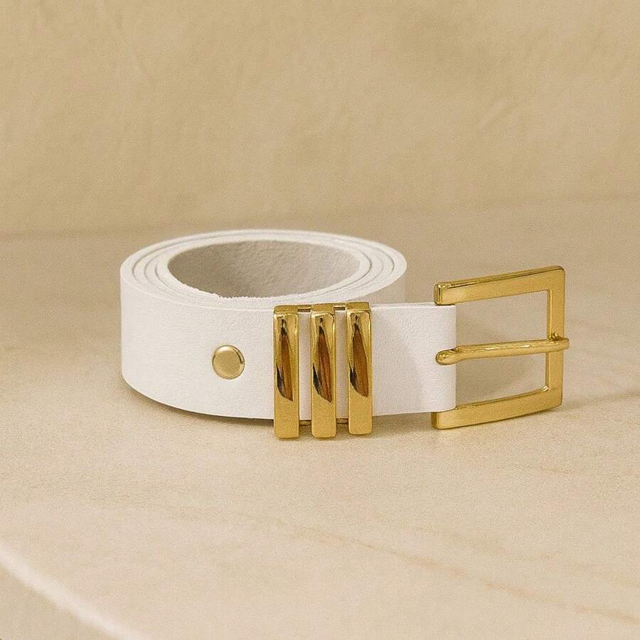 Casual PU Leather Buckle - White - View 1
