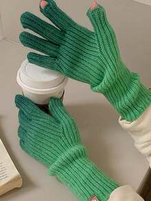 Guantes Invierno Termicos Pantalla Tactil Generos Punto Lana - Guantes de Invierno manoplas de Punto de moda con punos gruesos para Clima frío -decorativos para fiestas, Navidad y año Nuevo, adecuado para senderismo y clima frío de invierno - Verde - Ver 7
