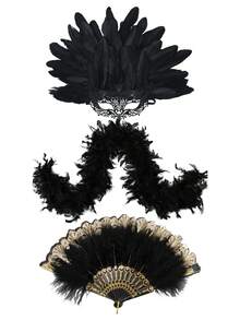 D EXCEED 1/2/3/4 Pcs Women's Venetian Replica Artificial Feather Half Mask Headpiece – For Cosplay Events, Halloween Celebrations, Carnival Party, Elegant Masquerade Balls & Themed Parties - 3pcs - View 17