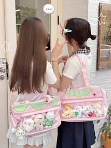 1个可爱日系百搭单肩包，波点草莓撞色星星校服风，大容量轻便日常毛绒娃娃手提包，可爱甜美高品质尼龙拉链斜挎包，时尚多巴胺斜挎包，可定制痛包，适合动漫展、购物、学生、旅行、工作，搭配JK制服 - 彩色 - 查看 2