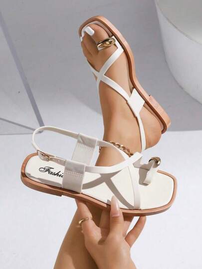 Women's Outdoor Soft Bottom Flip Flops, Beach Sandals, Non-Slip, Versatile Solid Color Thong Sandals, French Minimalist Style Flat Square Toe, Lightweight Comfortable Casual House Slippers, Suitable For Beach/Indoor/Outdoor/Party, Slip-On, Open Toe, Low Heel Fashion, Elegant Flat With Metal Buckle, Suitable For Spring, Summer, Autumn, Winter, Dating, Shopping, Party, Valentine's Day, Thanksgiving, Teacher's Day, Mother's Day