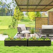 Outsunny Set Of 2 Raised Garden Bed, 3.6 X 1.6 X 1ft Steel Planters For Outdoor Plants, Elevated Planter Box, Easy-To-Assemble, For Flowers Herbs And Vegetables, Black - màu đen - Xem 8