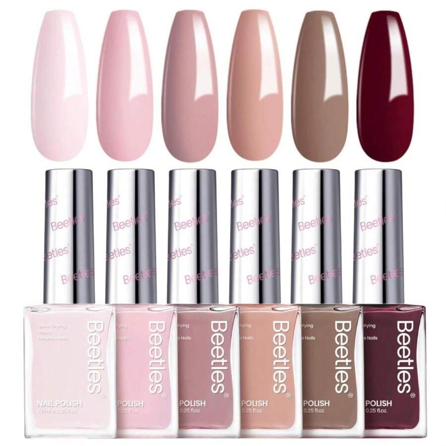 Beetles Fall Nail Polish Set Coconut Mousse 6 Colors, Nude Nail Polish Quick Dry Long Lasting Neutral Brown Red Pink Lacquer Glossy For Christmas Women Salon DIY Nail Art - xanh quân đội - Xem 1