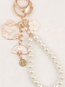 1pc Women Fashion Faux Pearl Sakura Rabbit Keychain Bag Charm, Elegant Beaded Keyring Accessory Backpack Earphone Car Accessories School Pearl Cute Goth Y2k - 彩色 - 查看 4