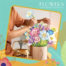 865pcs ABS Flower Building Blocks, Multi-Angle Adjustment, Compact Fit, Stem Length & Leaf Angle Adjustable Set,Perfect Confession Bouquet, Family Everlasting Flower Ornaments,Gifts For Valentine's Day (Vase Not Included) - Multicolor - View 12