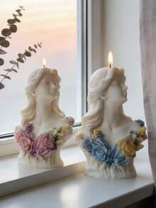 1pc 3D Rose Portrait Girl Silicone Mold Exquisite Braided Hair & Floral Details Heat-Resistant Easy Demold Reusable For Candle/Resin/Gypsum/Handmade Soap DIY Home Decor Women's Gift - White - View 7