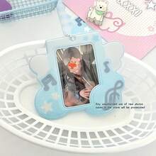 3英寸不对称造型卡套，带身份证和卡片插槽，创意猫咪、音符、草莓、三叶草图案，可放置硬质卡片 - 彩色 - 查看 3