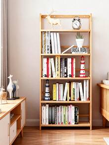 3/4/5 Tier Bookshelf With Bamboo,Minimalist Floor Standing Bookshelf,Rustic Bamboo Construction,Multi-Layer Space, Rounded Corners,For Living Room, Bedroom, Balcony. - 天然竹色 - 查看 2