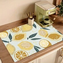 1pc Lemon Pattern Diatomaceous Earth Absorbent Drying Mat, Kitchen Countertop Drain Mat, Coffee Machine Mat, Pour Over Coffee Pot Mat, Bowl Dish Cup Drying Mat, Non-Slip Backing Heat-Resistant Kitchen Mat, Dining Table Mat, Breakfast Mat, Washing Machine Mat, Home Kitchen Dining Table Coffee Shop Bar Decor Mat, Holiday Party Housewarming Gift - Multicolor - View 8