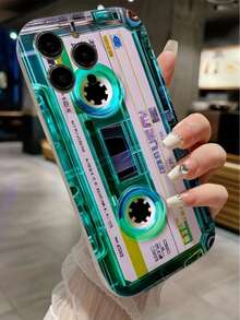Unique Blue-Green Transparent Cassette Phone Case, Creative Design. Compatible With IPhone 17, 17 Air, 17 Pro, 17 Pro Max, 16, 15, 14, 13, 12, 11, Pro, Max, X, XS, And Plus. It's A Thoughtful Birthday Gift For Girlfriends, Boyfriends, And Friends. - 彩色 - 查看 2