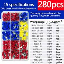 电气压接叉形端子套件，包含各种电缆连接器，配有绝缘环形叉形压接端子，适用于汽车和船舶布线，房车圆形非绝缘压接端子，O型接线片，预绝缘铜环 - 彩色 - 查看 14