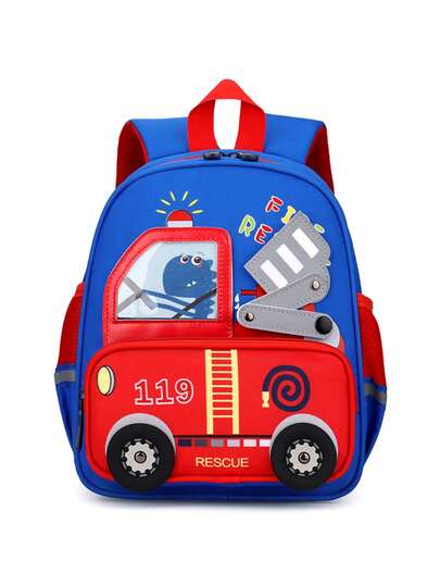 MOLEE BEAR Mochila de camión de bomberos para niños en edad preescolar, mochila ligera de dibujos animados para niños pequeños, mochila linda de camión de bomberos para la escuela, viajes y actividades al aire libre