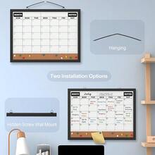 Monthly Calendar Dry Erase Board 16x12 Inch, Double-Sided Whiteboard And Corkboard Combo With Black MDF Frame, Wall Mounted Planner With Markers, Magnets, Push Pins, Eraser - 黑木框 - 查看 6