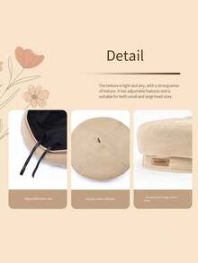 1顶女士贝雷帽，防风贝雷帽，时尚画家帽，可调节可爱超大贝雷帽，适合春秋季佩戴 - 彩色 - 查看 3