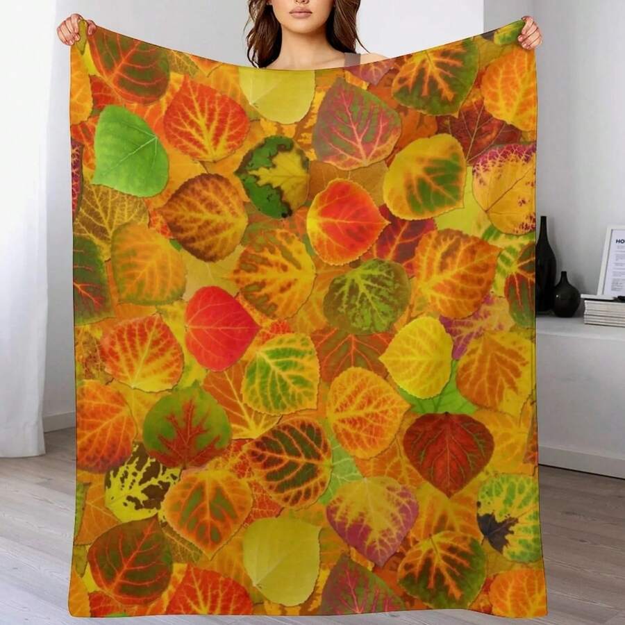 Aspen Leaves Collage Solid Medley Seamless 1 Throw Blanket Heavy To Sleep For Sofa Thin Bed Winter Beds Blankets - màu đen - Xem 1