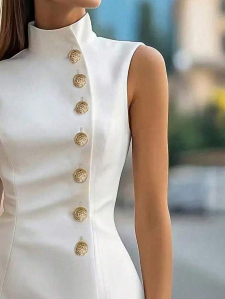 Nuevo vestido de punto sin mangas para mujer de verano, casual, cómodo y elegante, adecuado para la oficina y el uso diario en color blanco - Blanco - Añade 4