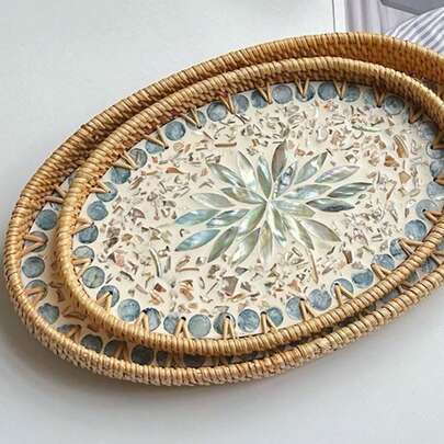 1pc Bohemian Style Woven Seashell Fruit Tray - Decorative Jewelry And Tea Storage Box