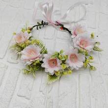 1 قطعة شريط رأس بزهرة وردية للنساء، شريط رأس بزهرة شاي مزيف متعدد الاستخدامات، مناسب للعروس والوصيفة والشاطئ والتصوير الخارجي والأداء والتيجان والتيارات والتاج والزي الرسمي والزفاف - وردي - مشاهدة 6