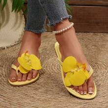 Women's Lightweight Slip-On Flip Flops With Yellow Flower - Yellow - View 3