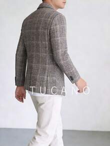 Men's Plaid Business Jacket, Single-Breasted Design With Embedded Lapel, Slim Fit, Suitable For Office Meetings, Commuting, Essential Item To Upgrade Business Casual Attire - Camel - View 4