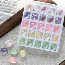 25颗/盒 超闪亮美甲水钻，尖底水晶装饰，造型类似钻石、斜斧、方形、蝴蝶，多种颜色可选，包括白色、粉色、蓝色，适用于DIY美甲配件、美甲用品、美甲饰品、美甲宝石。 - 彩色 - 查看 9