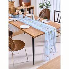 1pc Floral Embroidered Sheer Table Runner, Romantic Farmhouse Style, Suitable For Daily Use, Festivals, Weddings, Hotels, Birthday Parties, Home Decor, Photography Backdrop, All Seasons - 藍色 - 查看 8