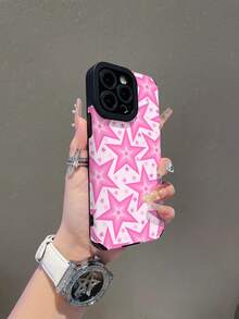 1pc Fashionable Pink Star Patchwork Pattern Protective Phone Case Compatible With Samsung/Compatible With IPhone 11, 12 Pro Max, 14 Pro Max, 15, 16/16 Pro, 17/17 Pro And Other Models - Multicolor - View 4