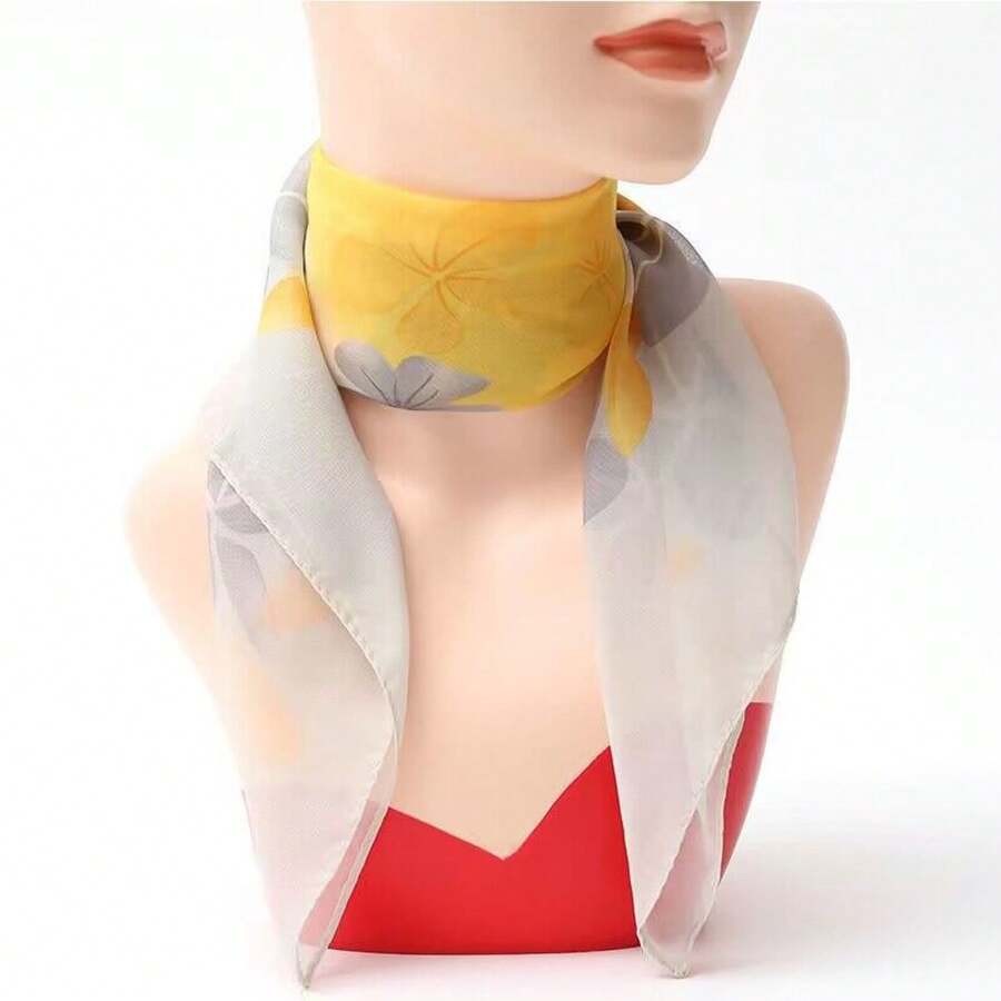 2026hot-Women's Chiffon Printed Small Square Scarf - Lightweight Floral Scarf Spring & Fall, Versatile Fashion Accessory, Boho & French Style Neck Scarf, Hair Bandana, Her, Daily & Travel - 藍色02 - 查看 1