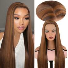 13x4 Transparent Lace Front Wig, For Women, No Glue Needed, 180% Density, Brown Mixed Honey Blonde, Pre-Plucked Baby Hair, Heat Resistant, Suitable For Daily, Party, Cosplay, 26 Inches - Brown - View 12