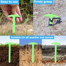 多包装T型塑料螺旋帐篷地钉，帐篷地锚，天幕固定器，适用于露营、徒步旅行、搭建庇护所，帐篷防风配件，户外装备 - 彩色 - 查看 8