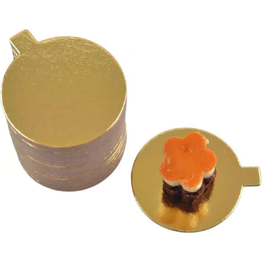 50 Bases de Cartón Dorado Premium 8cm para Mini postres, Tartas, tableros para Postre de Mousse, Anti Grasa, Papel Grado alimenticio, Desechable (Redonda) (8 cm),40811332 - Blanco y Negro - Ver 1