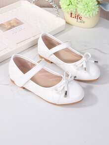 Girls' Mary Jane Fashion Versatile Plaid Splicing Bow Decor High-End Party Wedding Dance Flat Shoes - White - View 5