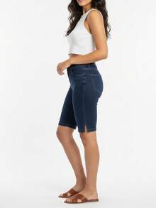 P J PINEDA JEANS PANTALON PESCADOR BERMUDA DE MEZCLILLA STRETCH CASUAL AJUSTADO A LA CINTURA - Azul lavado medio - Ver 3