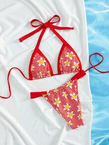 PEPPERMOLLY Bộ bikini nữ 2 món màu đỏ tía in họa tiết - Đồ bơi thể thao cổ điển với quần tam giác và thiết kế cạp thấp, cần thiết cho bãi biển mùa hè, phong cách trang trí bãi biển thành thị; một bộ đồ bơi quyến rũ và gợi cảm, hoàn hảo cho các bữa tiệc bể bơi và kỳ nghỉ biển sang trọng. - Nhiều màu - Xem 4