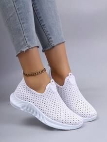 STEPREACH New Women Casual Sneakers, Mesh Breathable Comfortable Lightweight Non-Slip Slip-On Driving Shoes - White - View 2