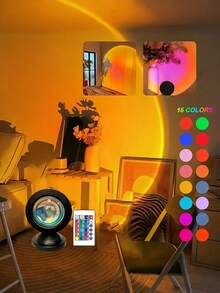 16 Color Mini Remote Control Sunset Projection Lamp, Ins Style Home Atmosphere Light To Create Dreamy Sunset Bedroom Decor Light, Suitable For Photography, Selfie, Party, Home, Living Room, Bedroom Decoration - Multicolor - View 1