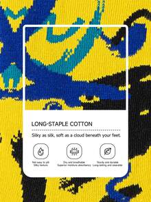 1/3 paire Chaussettes d'équipage en coton peigné décontractées unisexes pour couple, motif ligne de graffiti couleur contrastée et art abstrait. Convient pour les voyages, la maison, le bureau, les cadeaux de fête - Multicolore - Voir 3