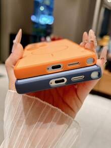 Luxury Silicone Magnetic Soft Phone Case Compatible With Samsung Galaxy S26 S25 S24 S23 S22 Ultra Plus Wireless Charge Shockproof Lens Protective Cover - Orange - View 7