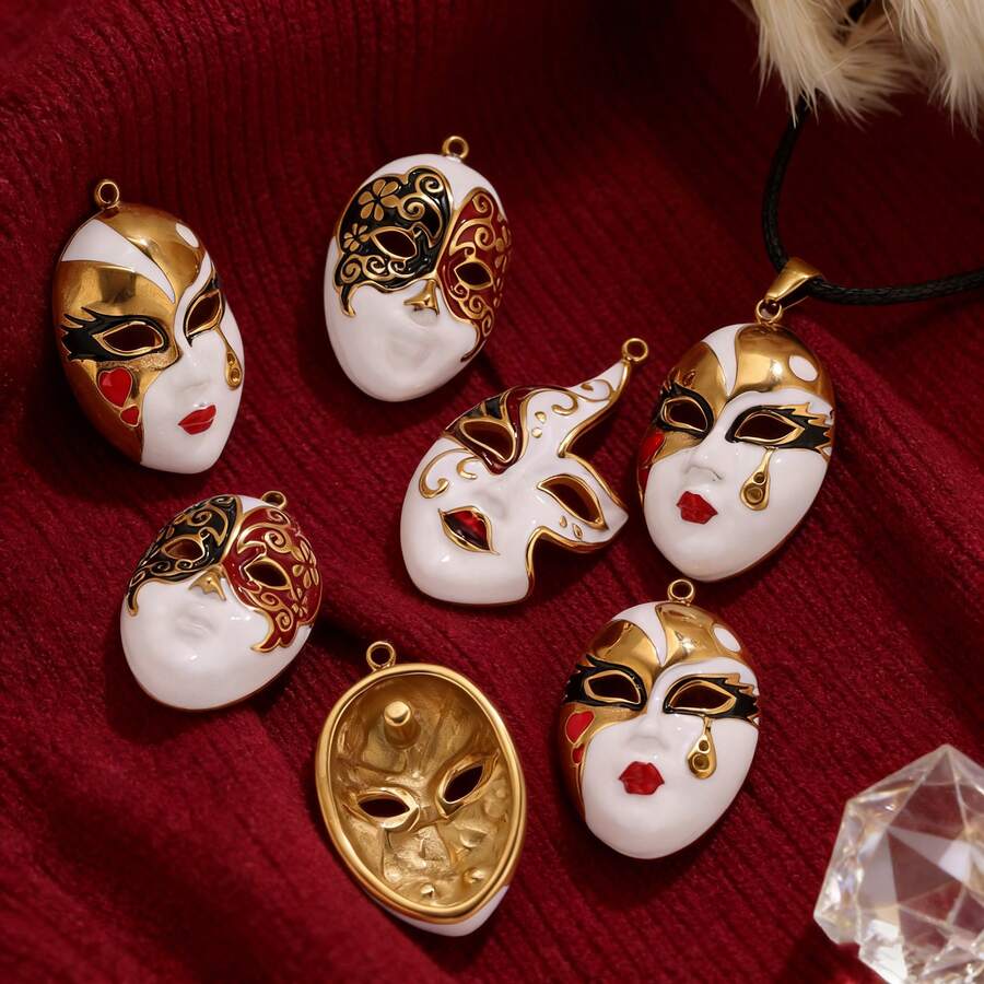 1个面膜水滴邪眼不锈钢吊坠珐琅配件DIY女士珠宝项链制作连接器 - 金黃色 - 查看 1