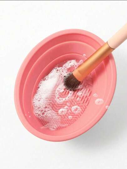 1pc Foldable Silicone Makeup Brush Cleaning Bowl, Reusable Portable Makeup Brush Cleaning Mat, Makeup Brush Cleaner Drying Washing Tool, Suitable For Brushes, Puffs And Sponges, Quick Dry Makeup Tool Cleaning Box